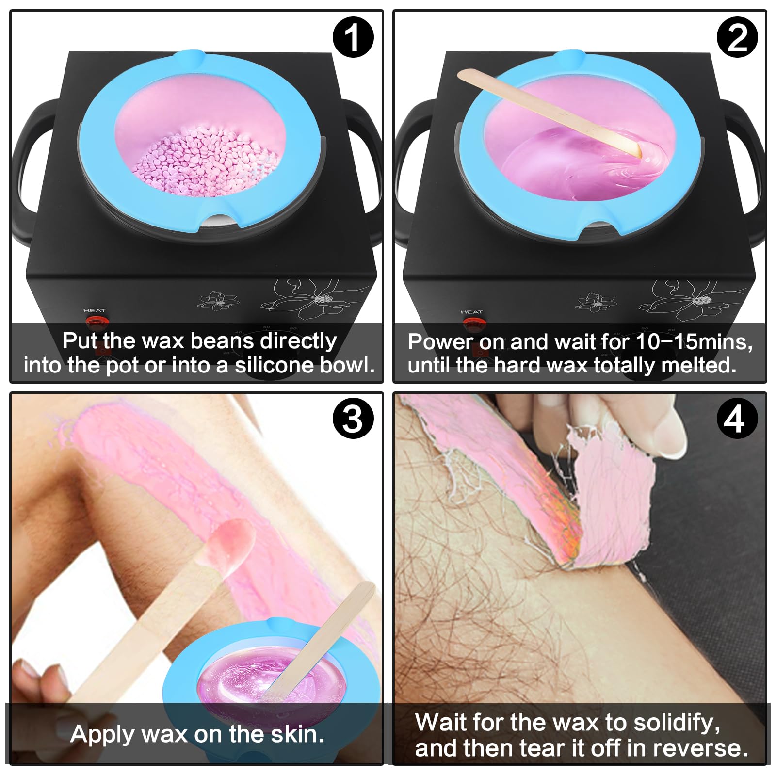 Folconroad temperature-control feature supports consistent heat for comfortable waxing.