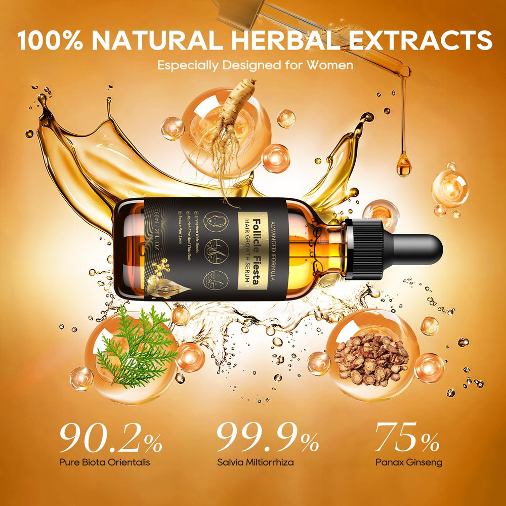 Folivive serum applied to scalp showing quick-absorbing formula.