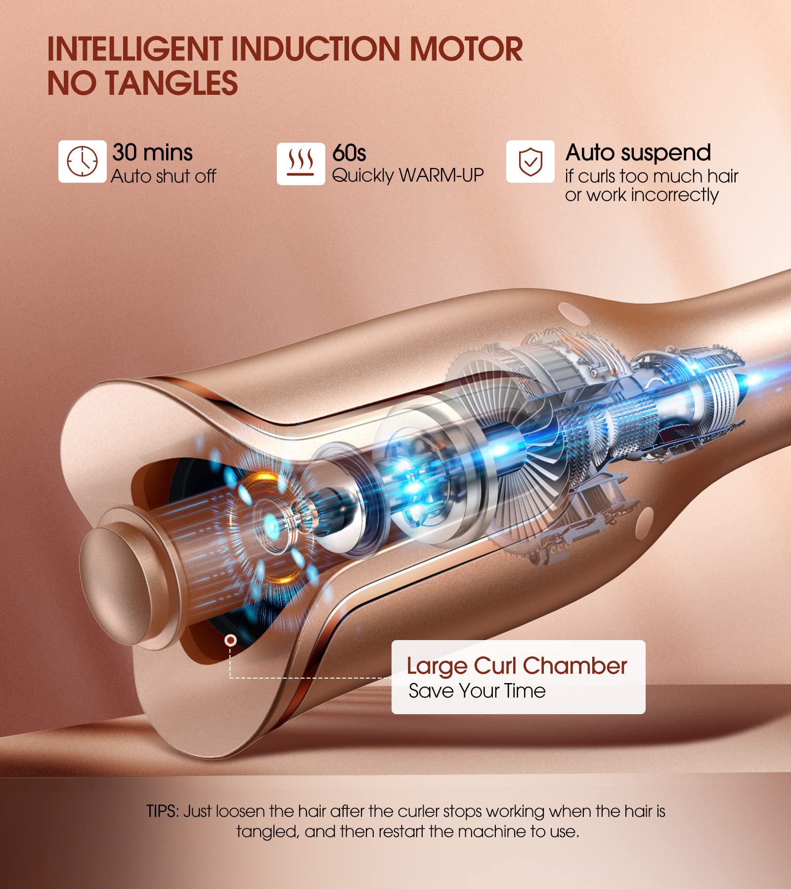 Follexmoe automatic curling iron large slot enables faster styling.