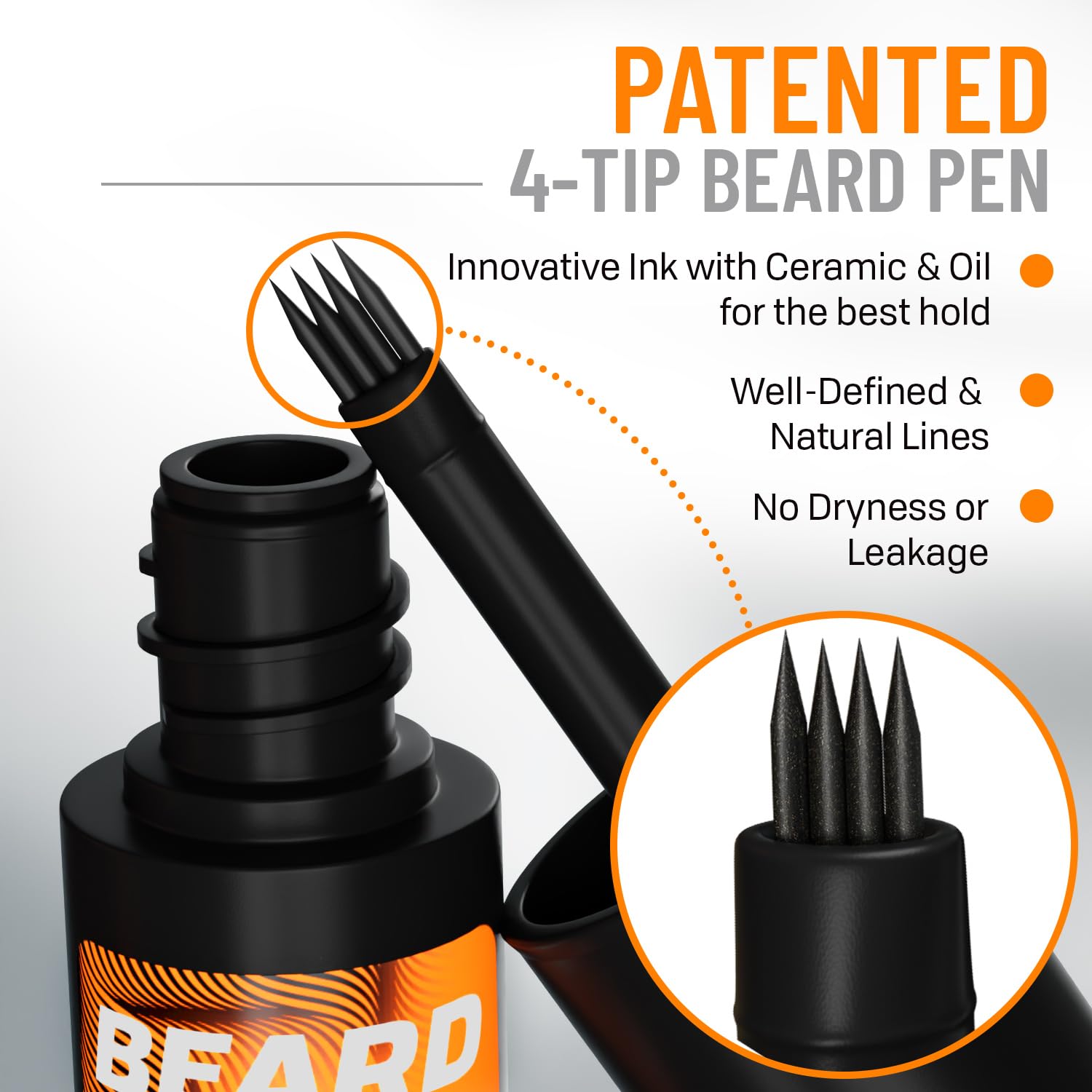 Follicle Booster Beard Pen 4-Tip Fork close-up highlights precise blending for natural beard fill.