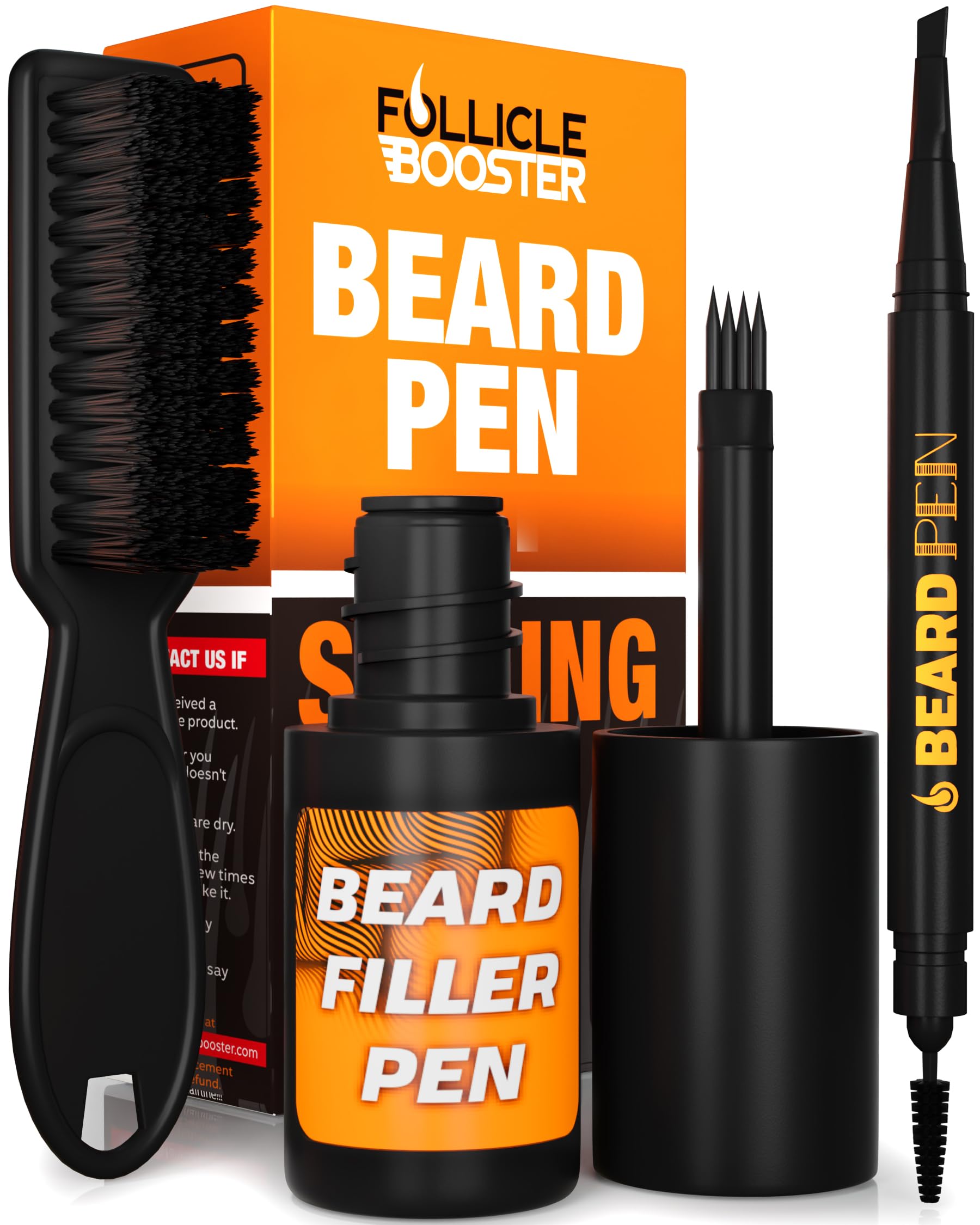 Follicle Booster Beard Pen Filler Kit packaging showcases premium design for on-the-go grooming.