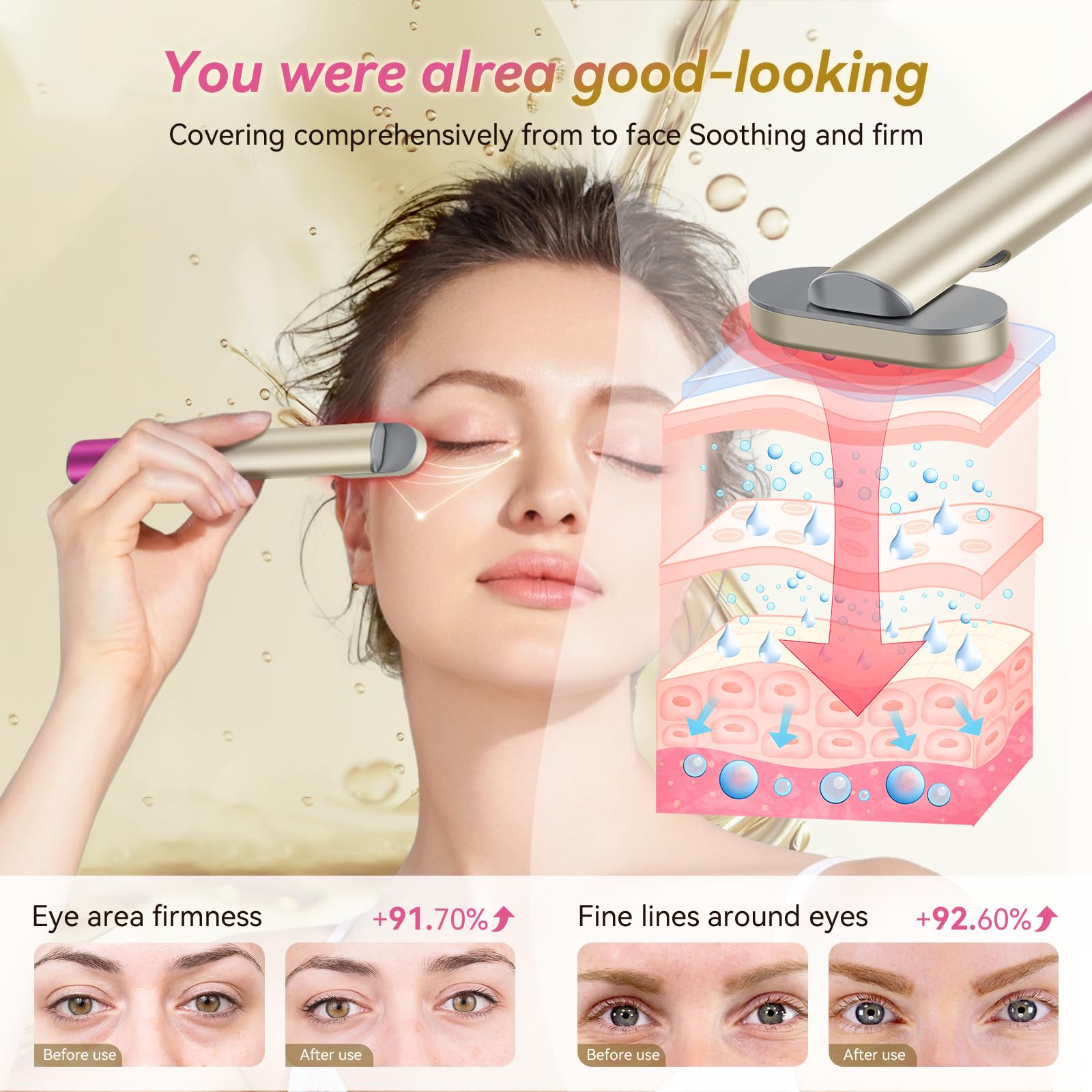 FOLOKE 7-in-1 red-light therapy stick close-up shows vibrant color options for skin.