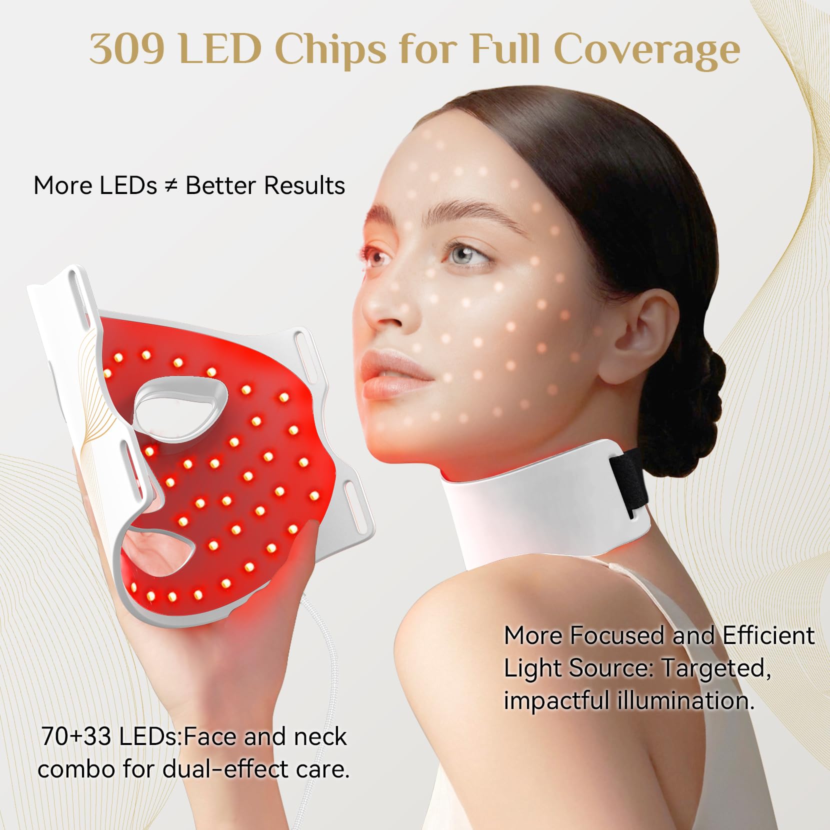 FOLOKE LED beads close-up show red and NIR wavelengths for skincare sessions.