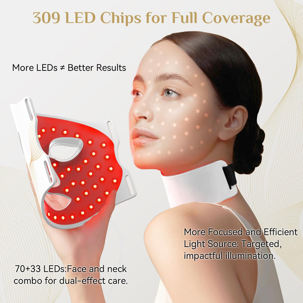 FOLOKE LED beads close-up show red and NIR wavelengths for skincare sessions.