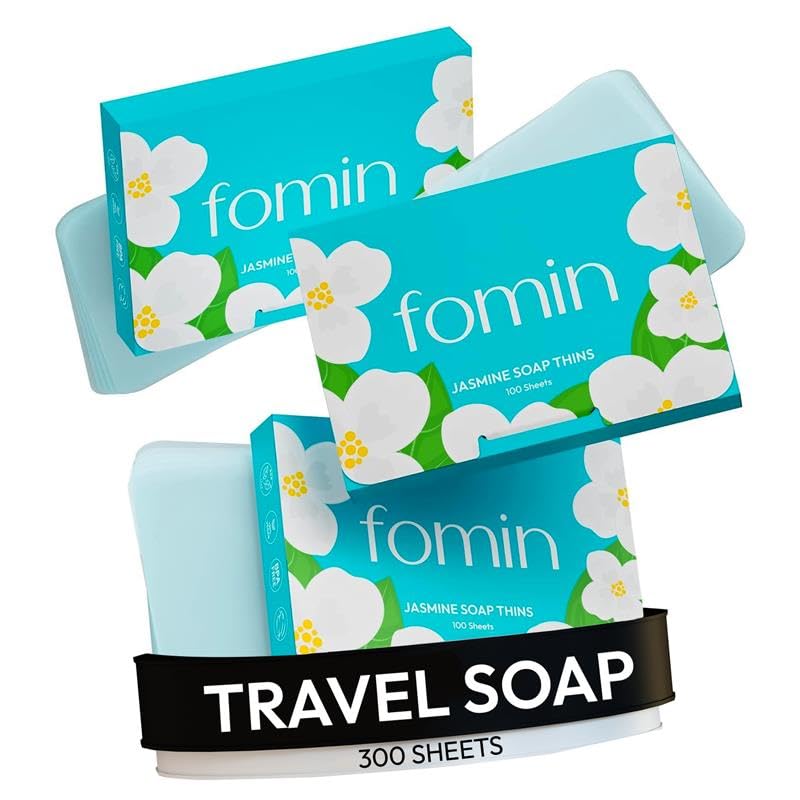 FOMIN jasmine paper soap pack showing portable sheets for on-the-go clean hands.