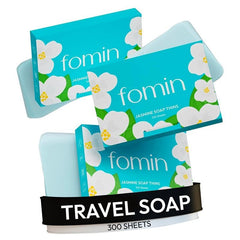 FOMIN jasmine paper soap pack showing portable sheets for on-the-go clean hands.