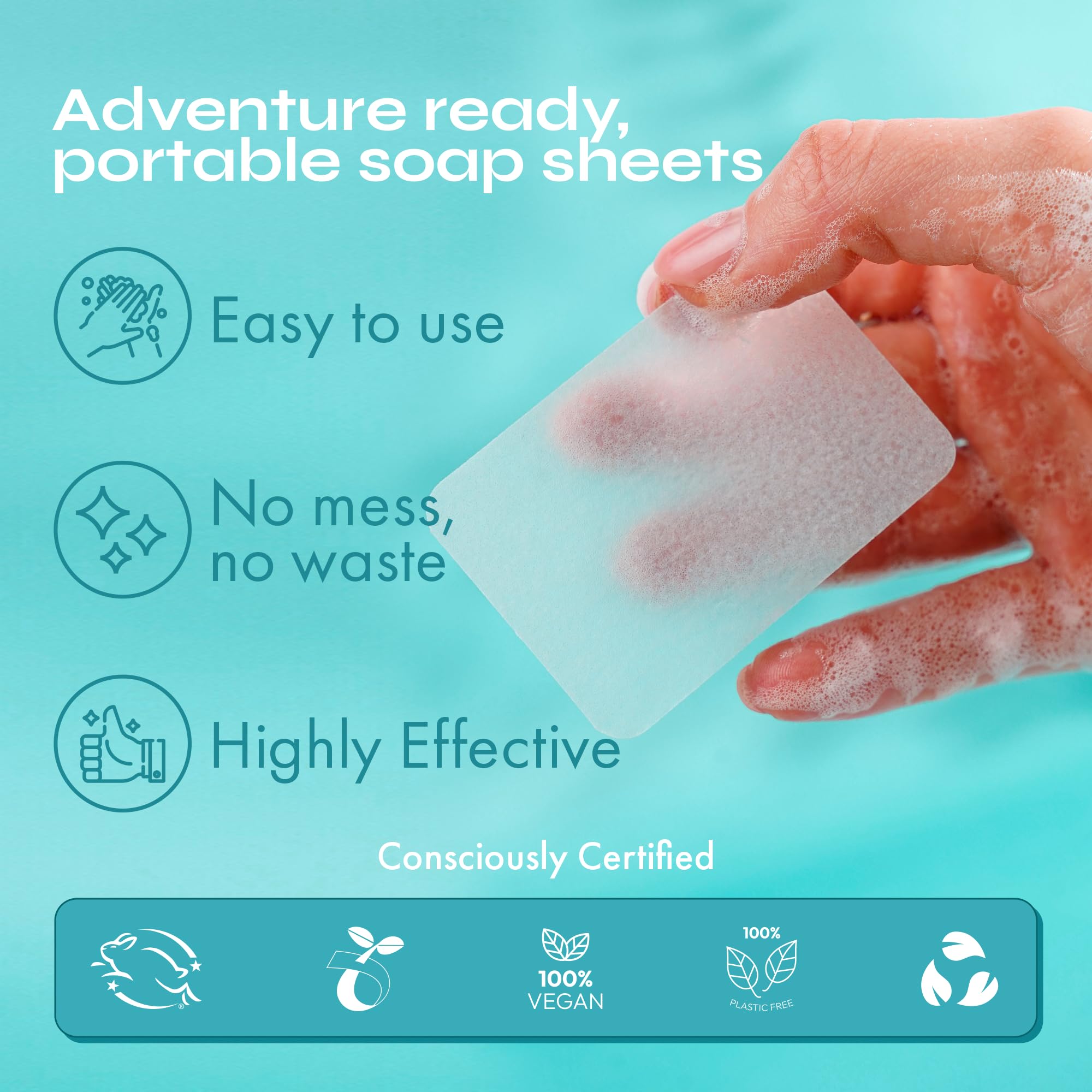 FOMIN jasmine soap sheet dissolving in water enabling quick, residue-free hand wash.