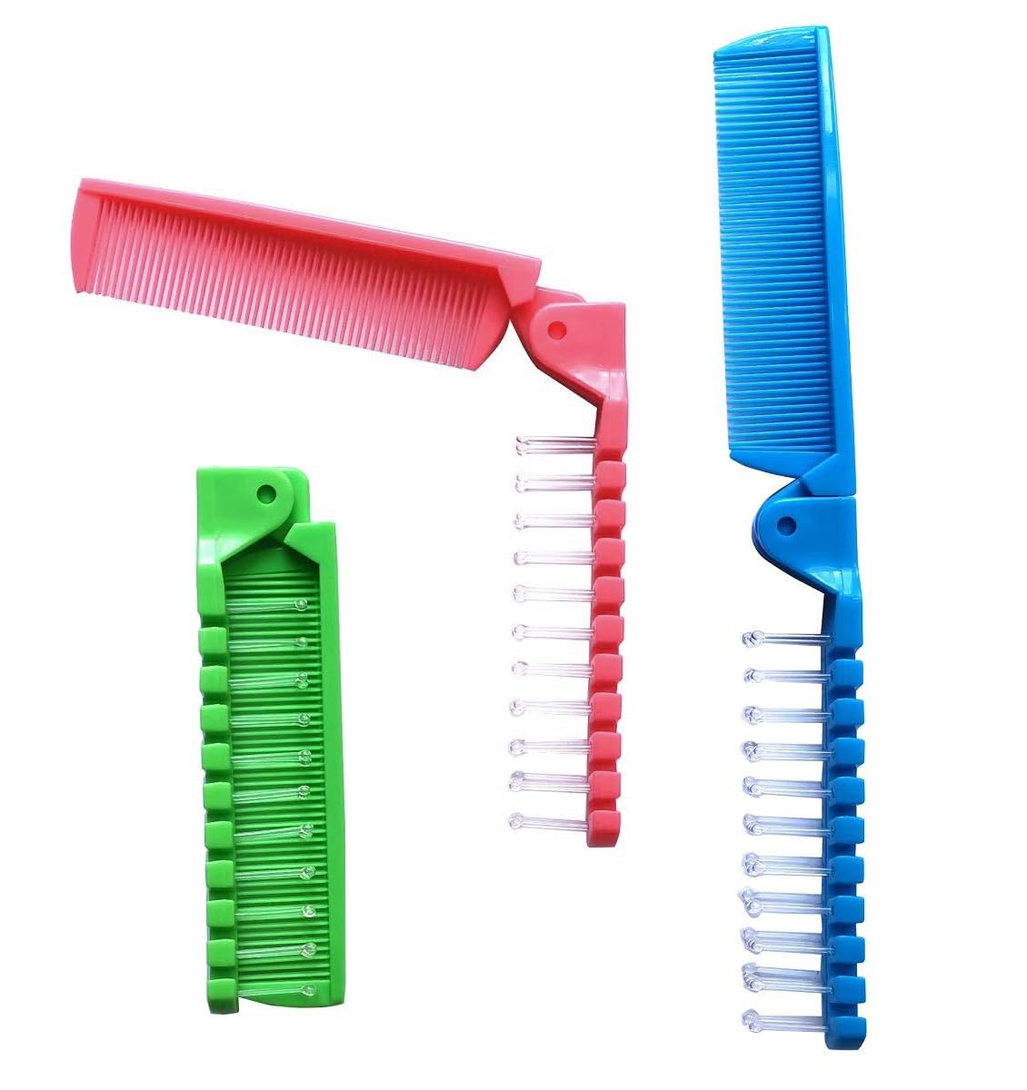 FonteeUS folding travel brush green - compact detangler for on-the-go styling.