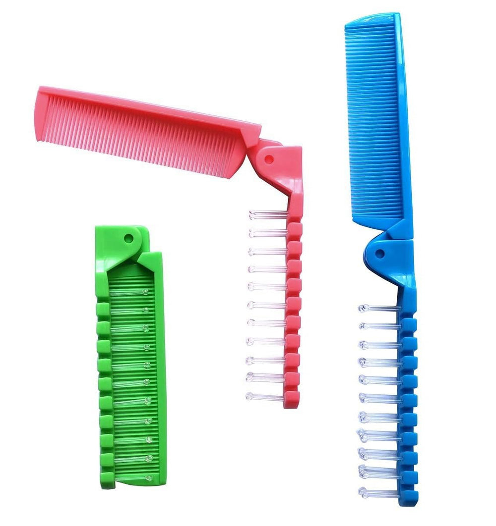 FonteeUS folding travel brush green - compact detangler for on-the-go styling.