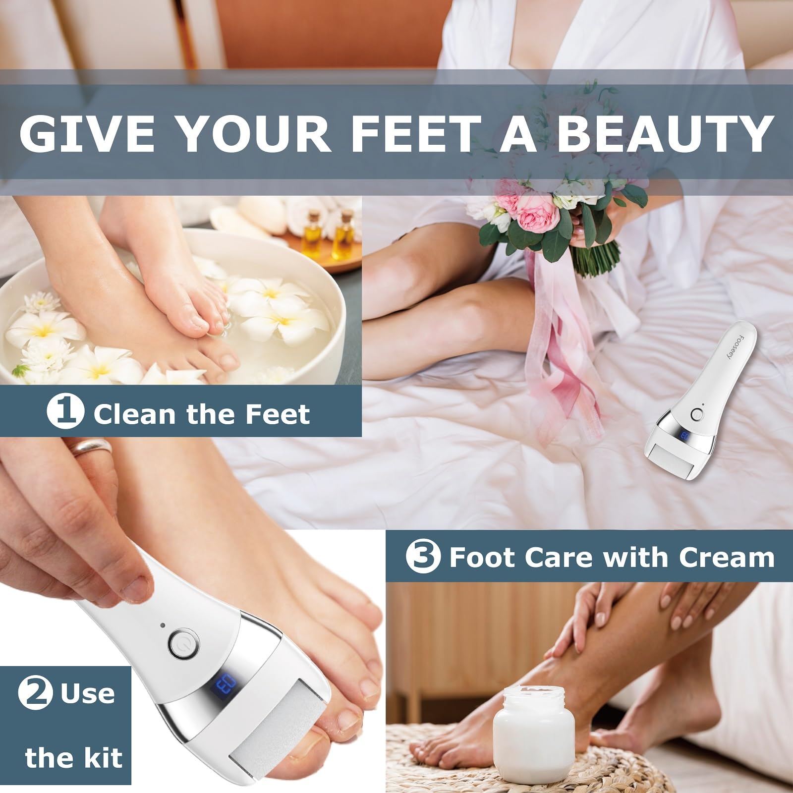 Fooseey rechargeable foot file with Type-C charging on the go