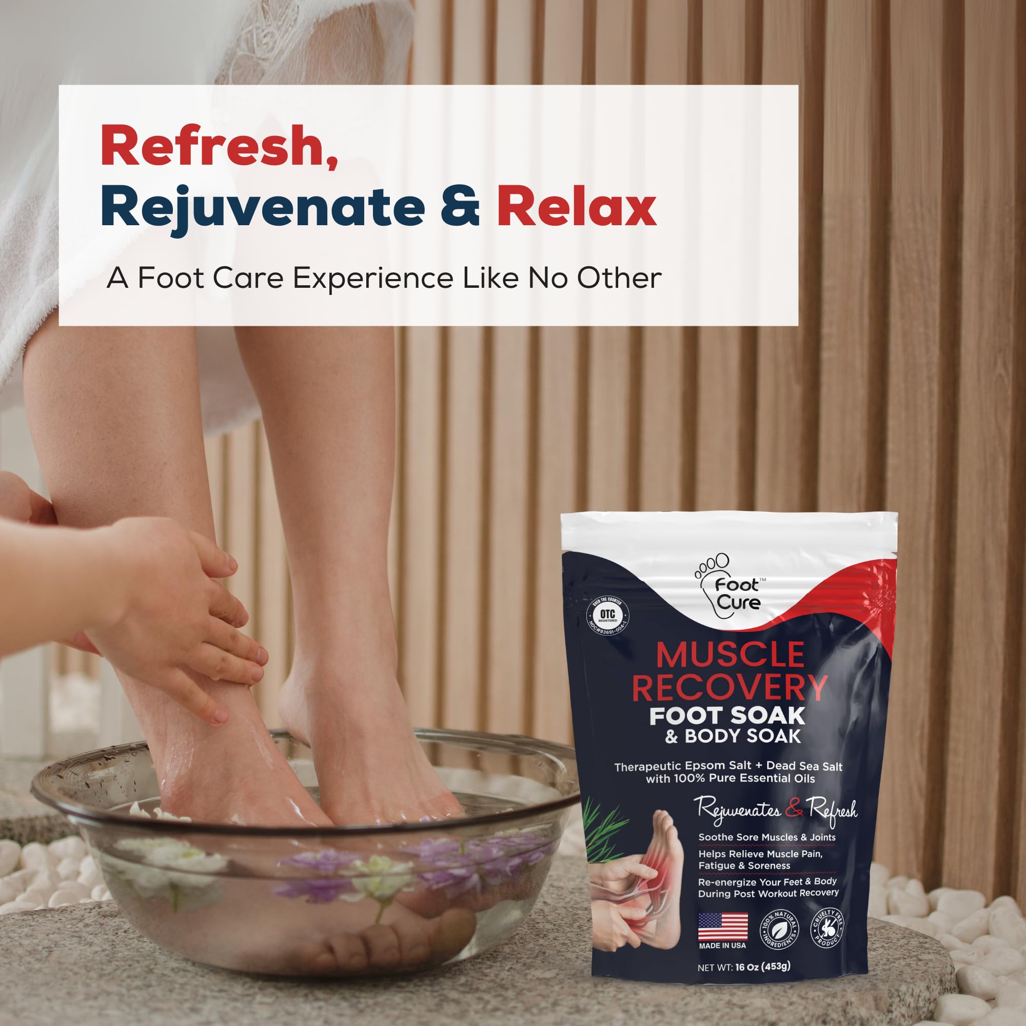 FOOT CURE aromatherapy-mist-scene conveys refreshing scent and mood lift after soak.