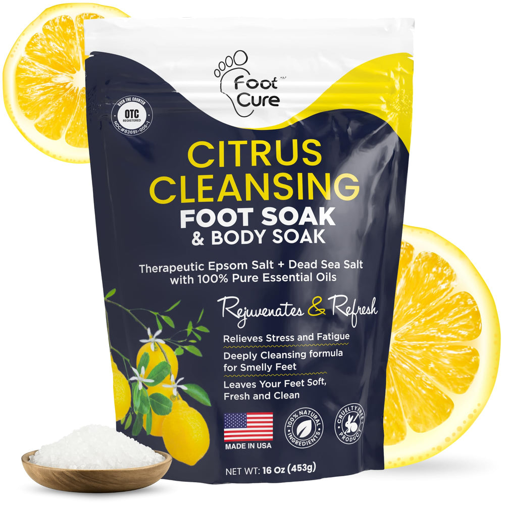 Foot Cure Citrus Detox Bath Salts bottle for a spa-like foot soak at home.