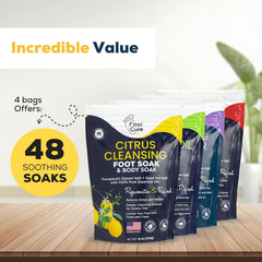 Foot Cure epsom salt crystals pouring into a soothing foot soak bowl.