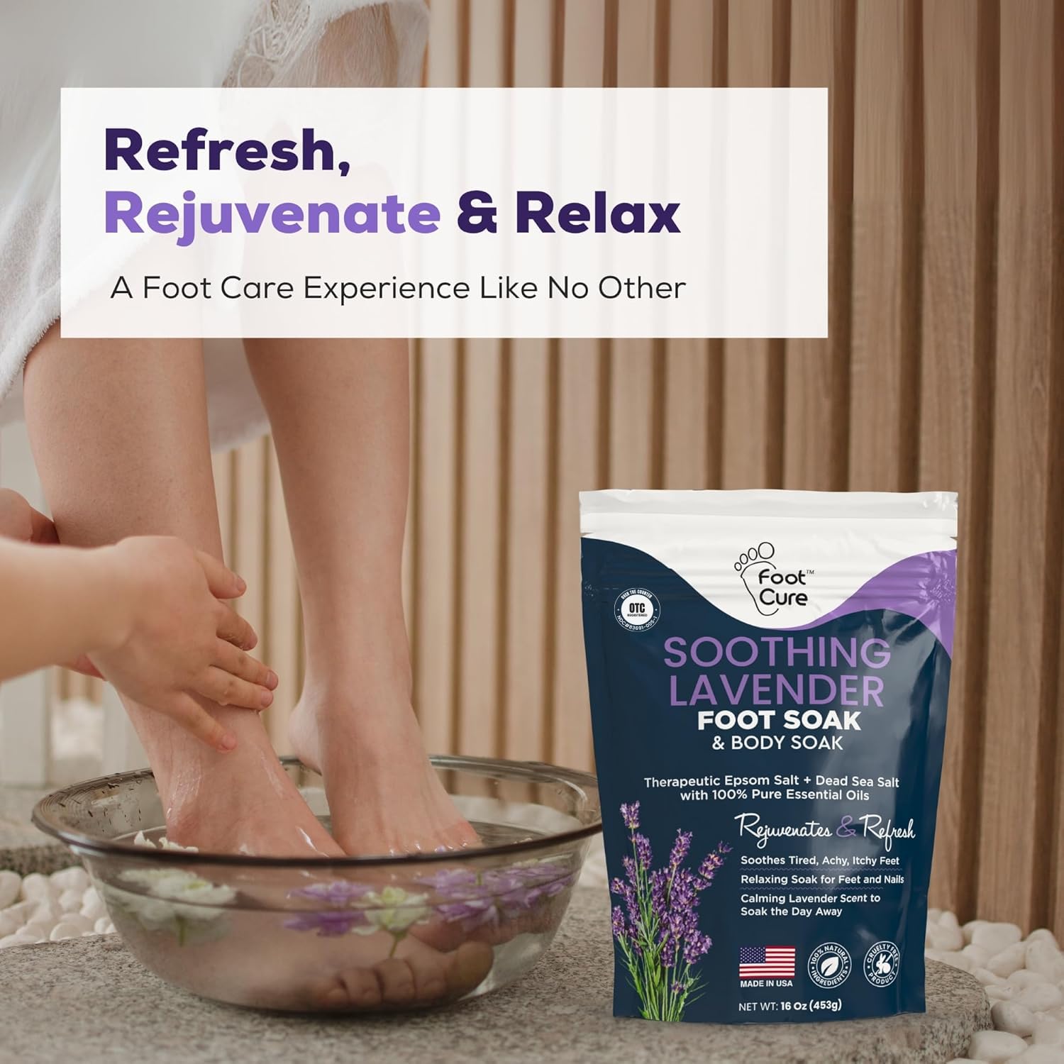 FOOT CURE foot odor relief soak highlighting refreshing, clean-smelling feet