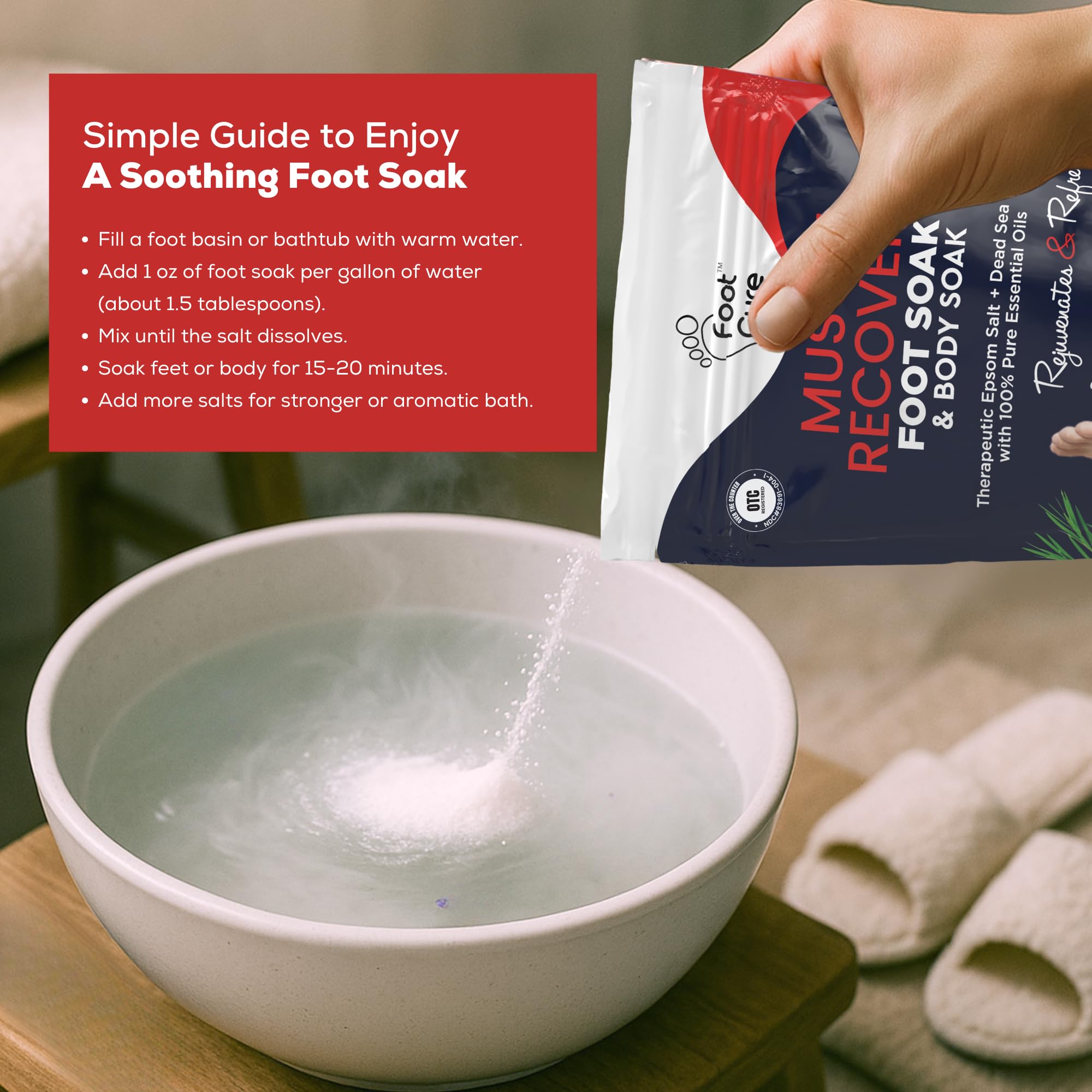 FOOT CURE minty-refreshing-scent image conveys energizing, spa-like experience.