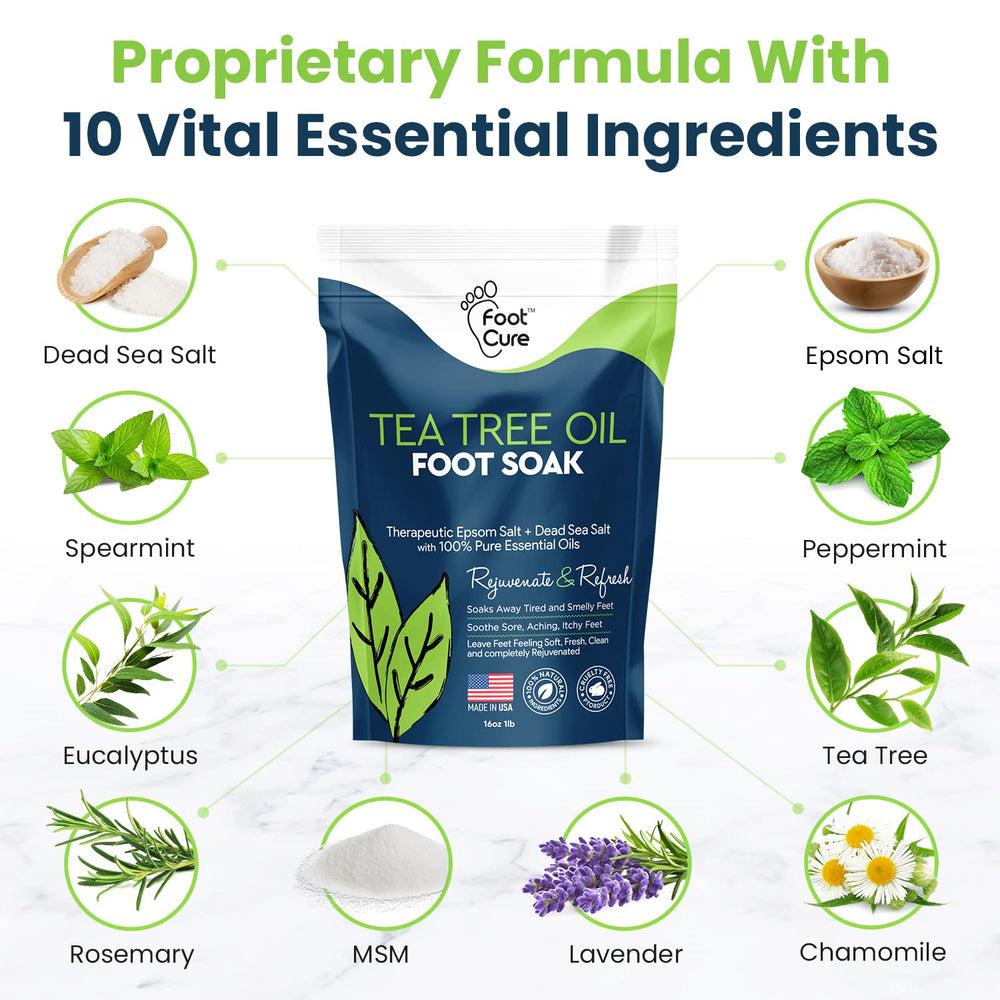 Foot Cure packaging and brand label highlights American-made foot care quality.
