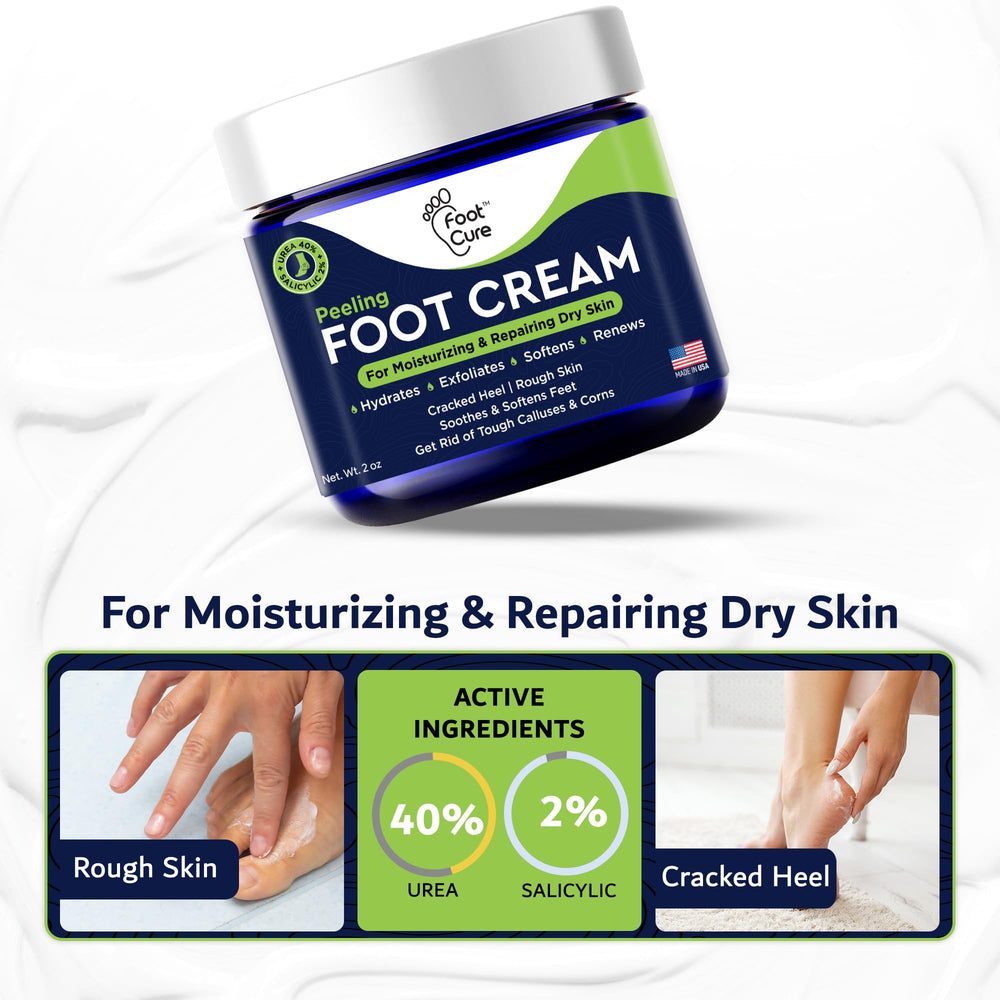Foot Cure Tea Tree Oil Foot Cream closeup showing moisture-rich texture on skin.