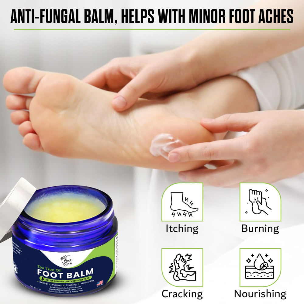 FOOT CURE Tea Tree Oil Balm being applied for hydration.