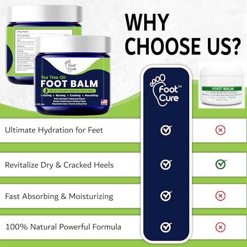 FOOT CURE Tea Tree Oil Balm applied to revitalized feet.