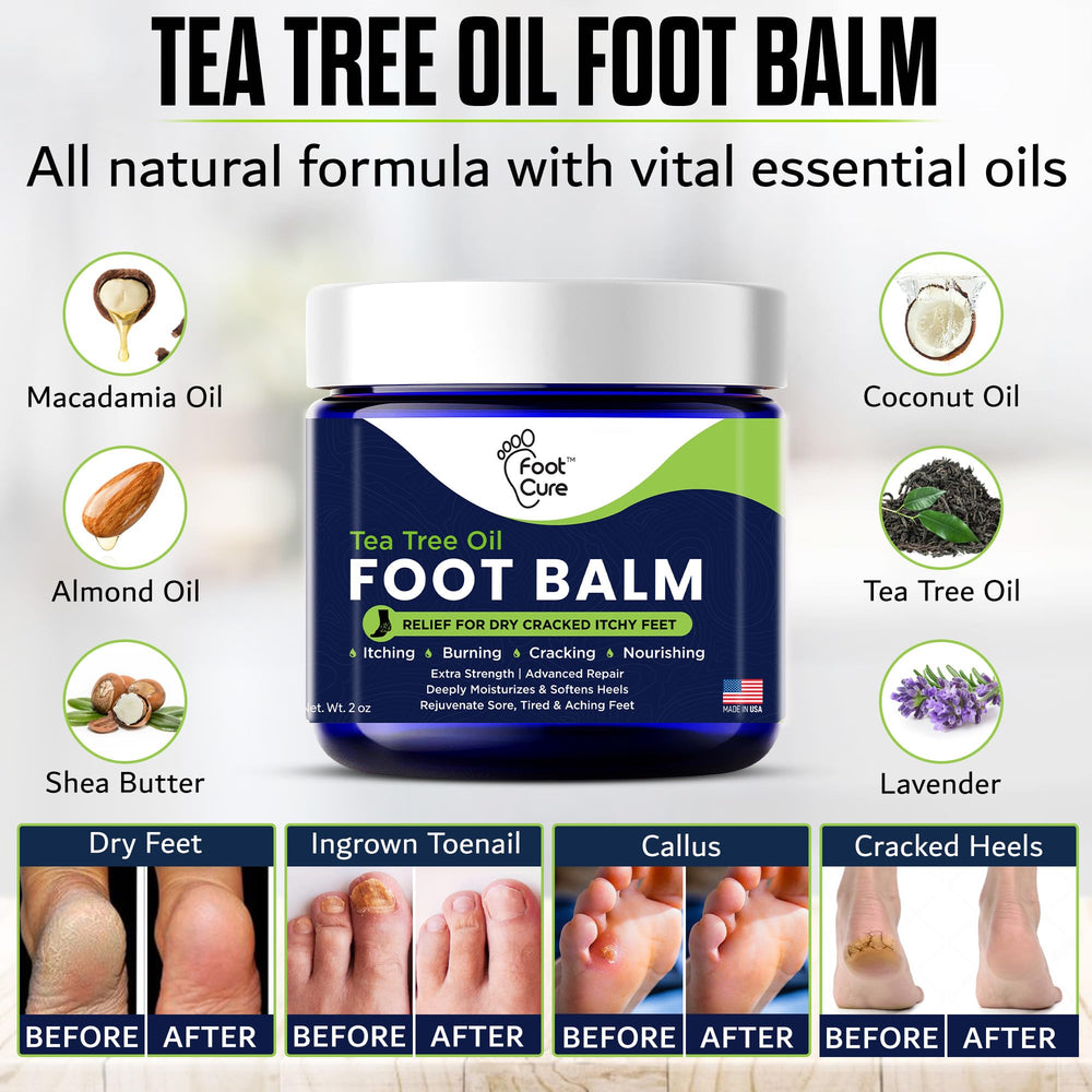 FOOT CURE Tea Tree Oil Balm rejuvenates tired feet.