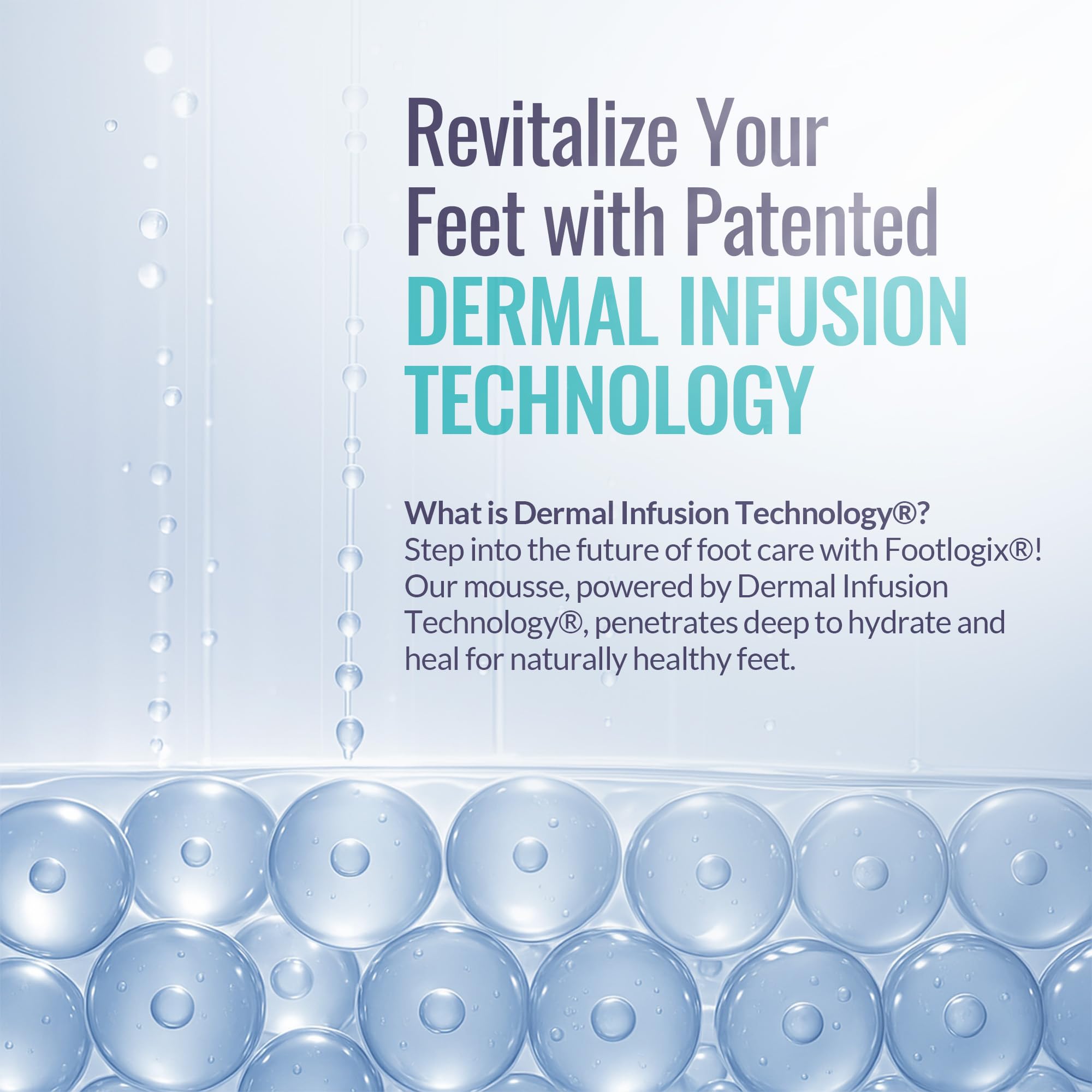 Footlogix Dermal Infusion Technology illustration depicts advanced hydration delivery.