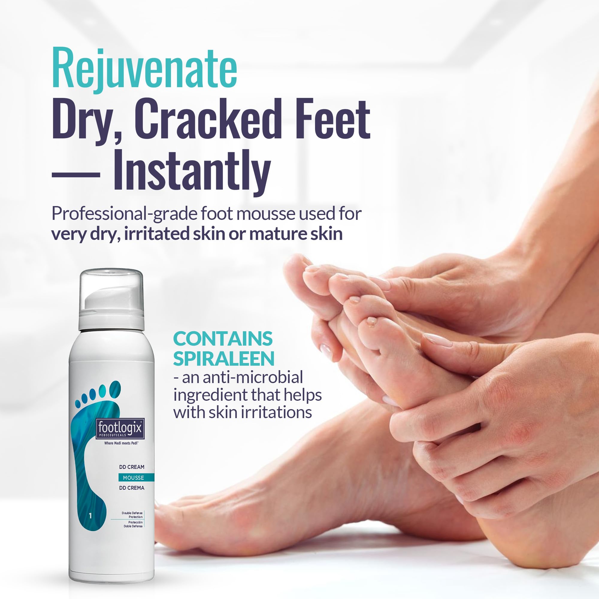 Footlogix fragrance-free formulation communicates irritation-free, sensitive-skin friendly care.