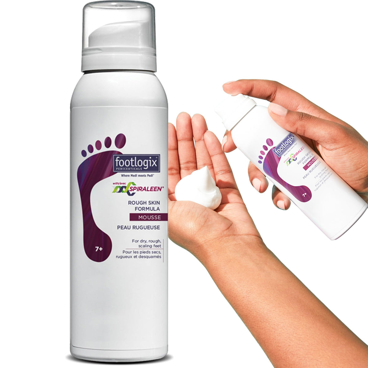 Footlogix Rough Skin Formula bottle showing moisture-focused care for dry feet