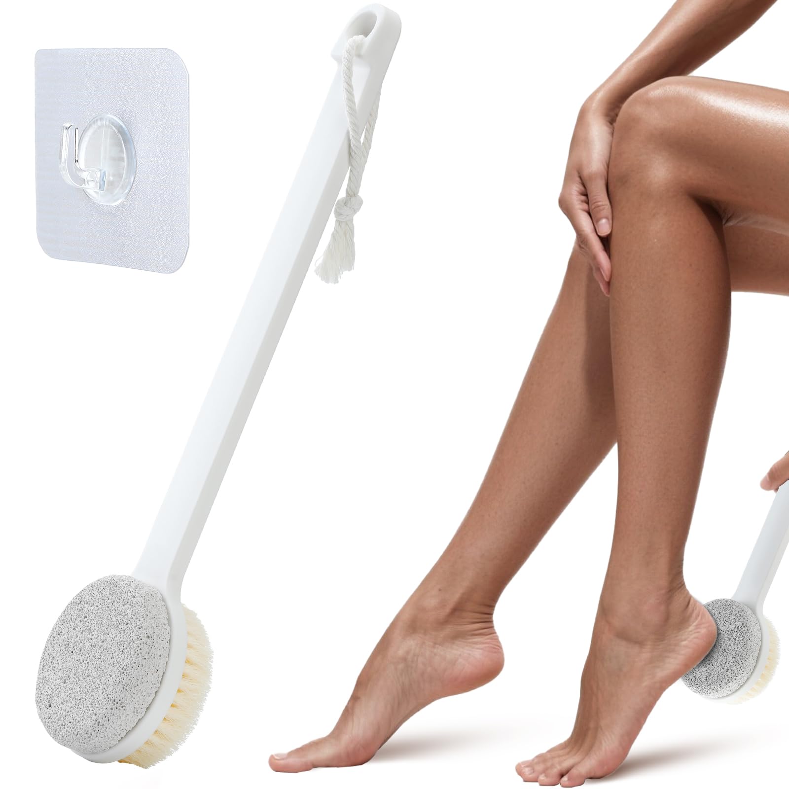 Foot Pumice Stone 2-in-1 long-handle design eases reach for feet.