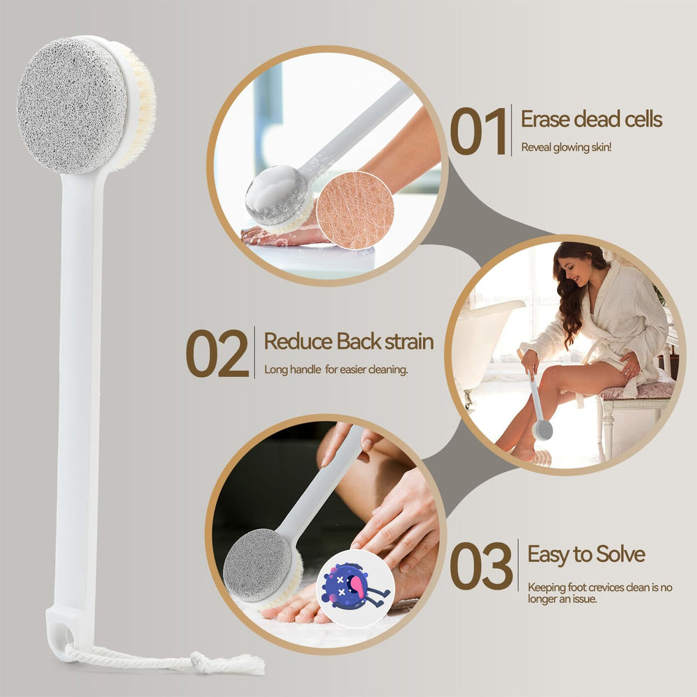 Foot Pumice Stone dense bristles reach crevices for cleansing.