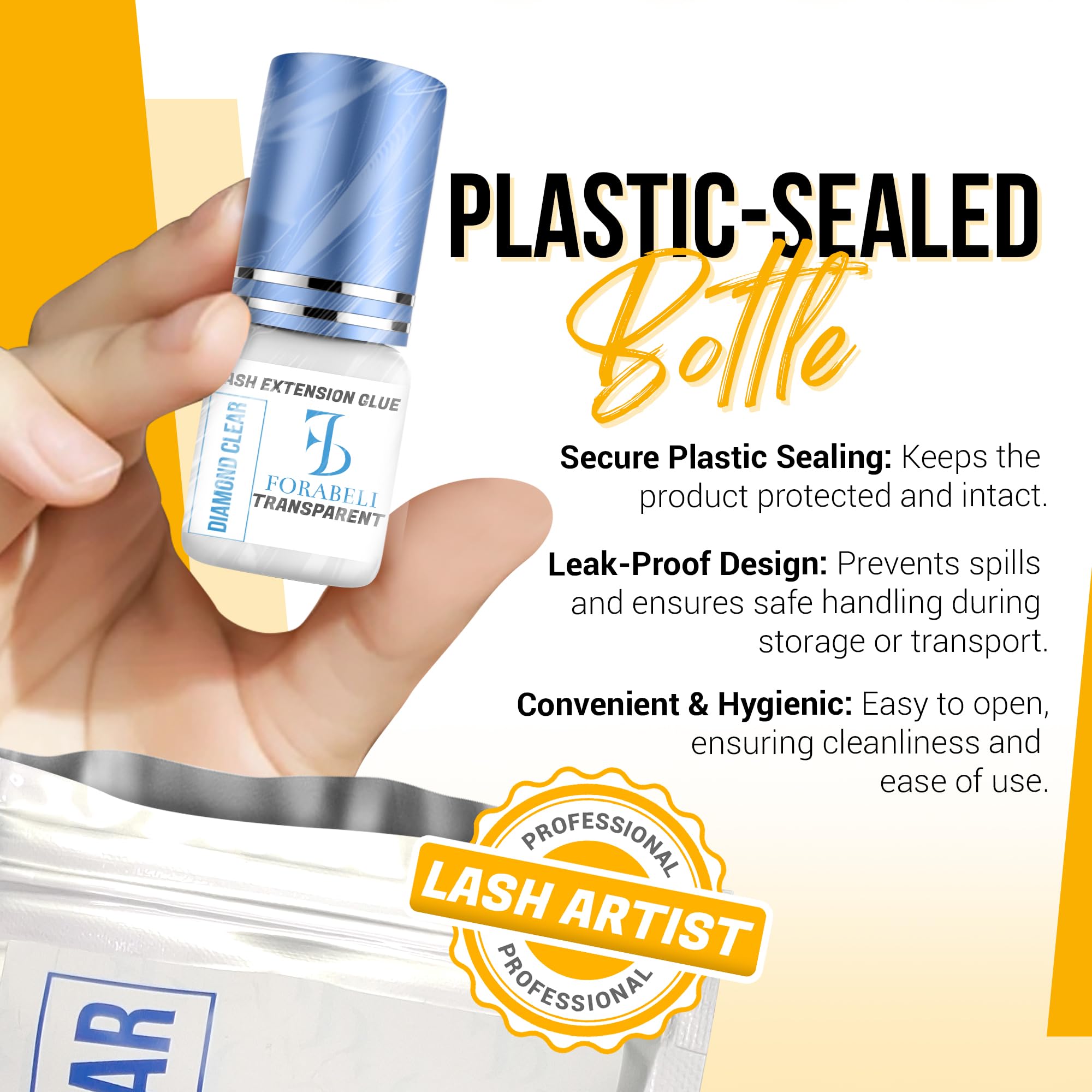 Forabeli Diamond Clear lash glue 6-week retention supports reliable hold in busy salons