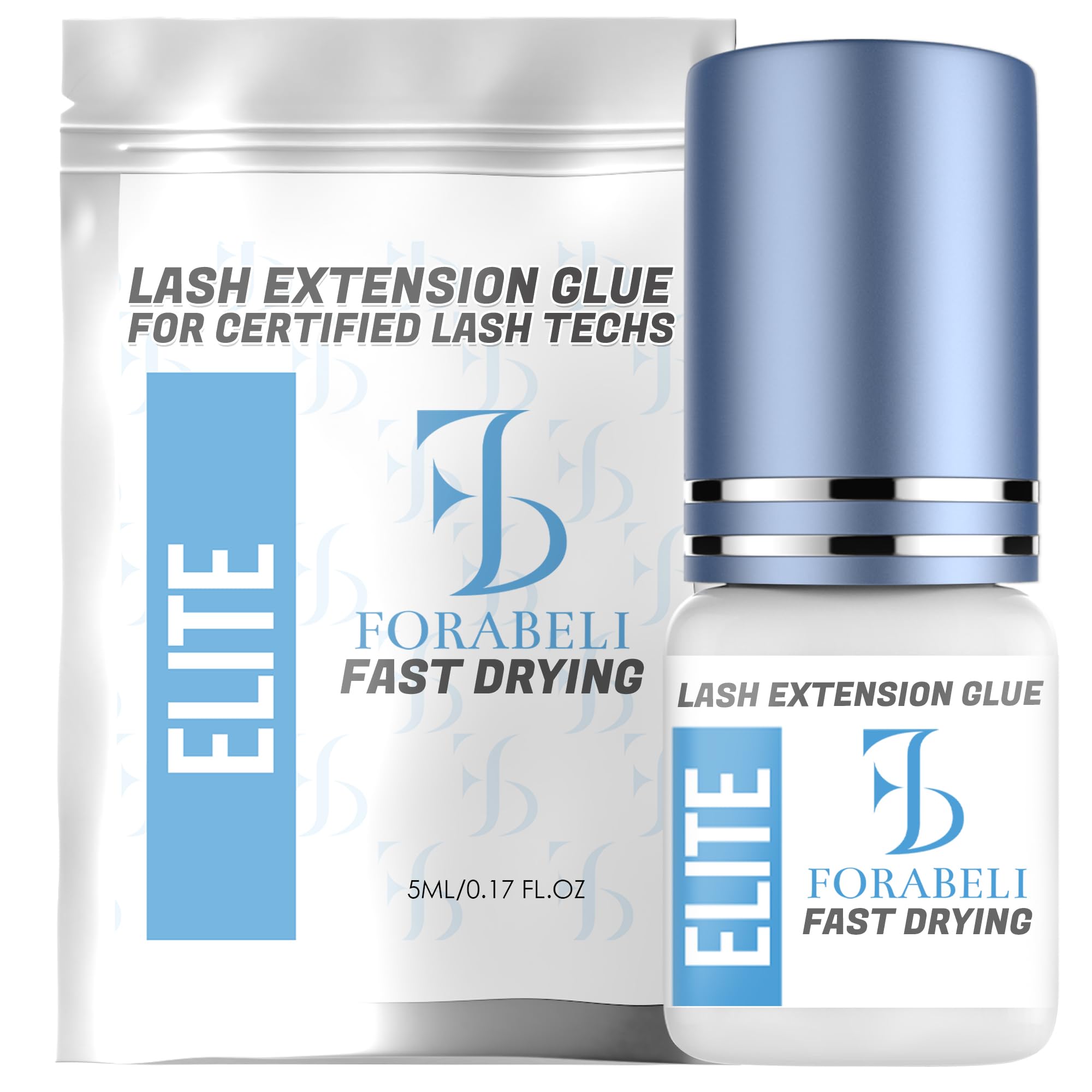 Forabeli Elite lash glue shows 1-second dry time for faster, precise applications.