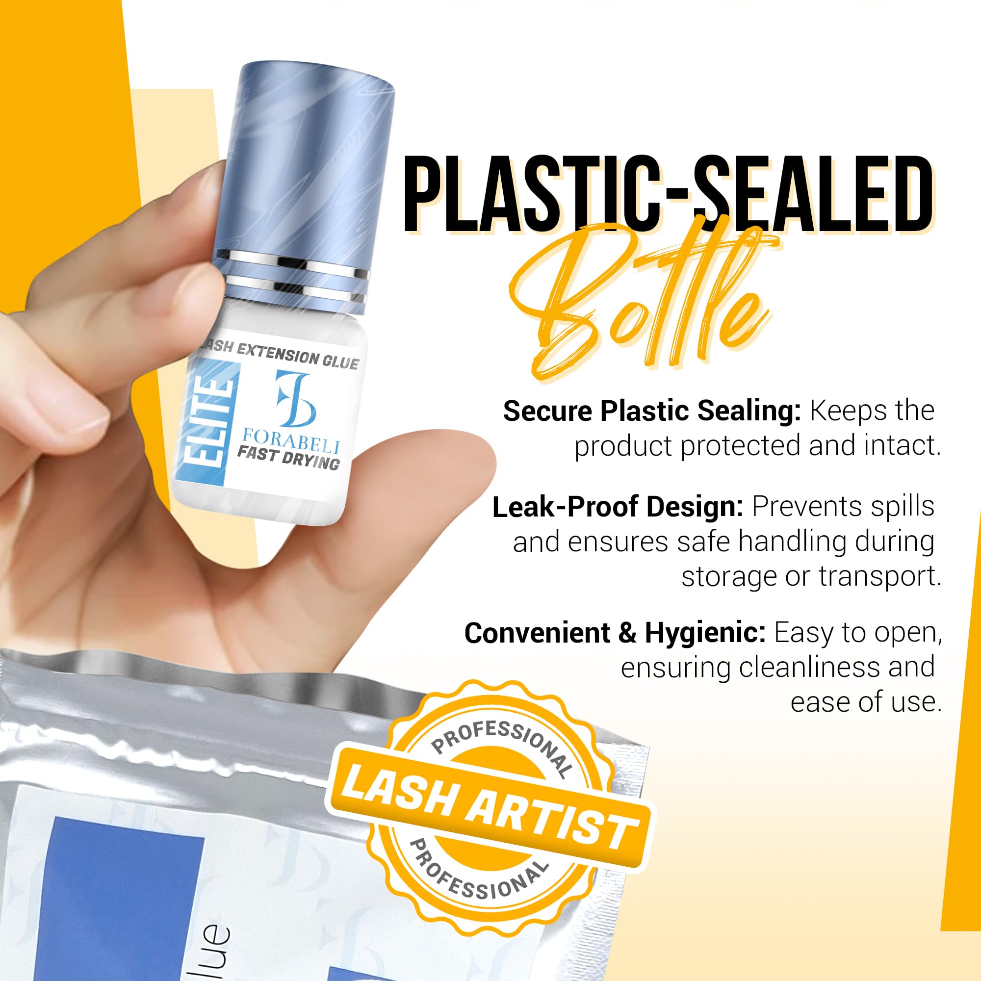 Forabeli Elite lash glue provides a strong bond between natural lashes and extensions.