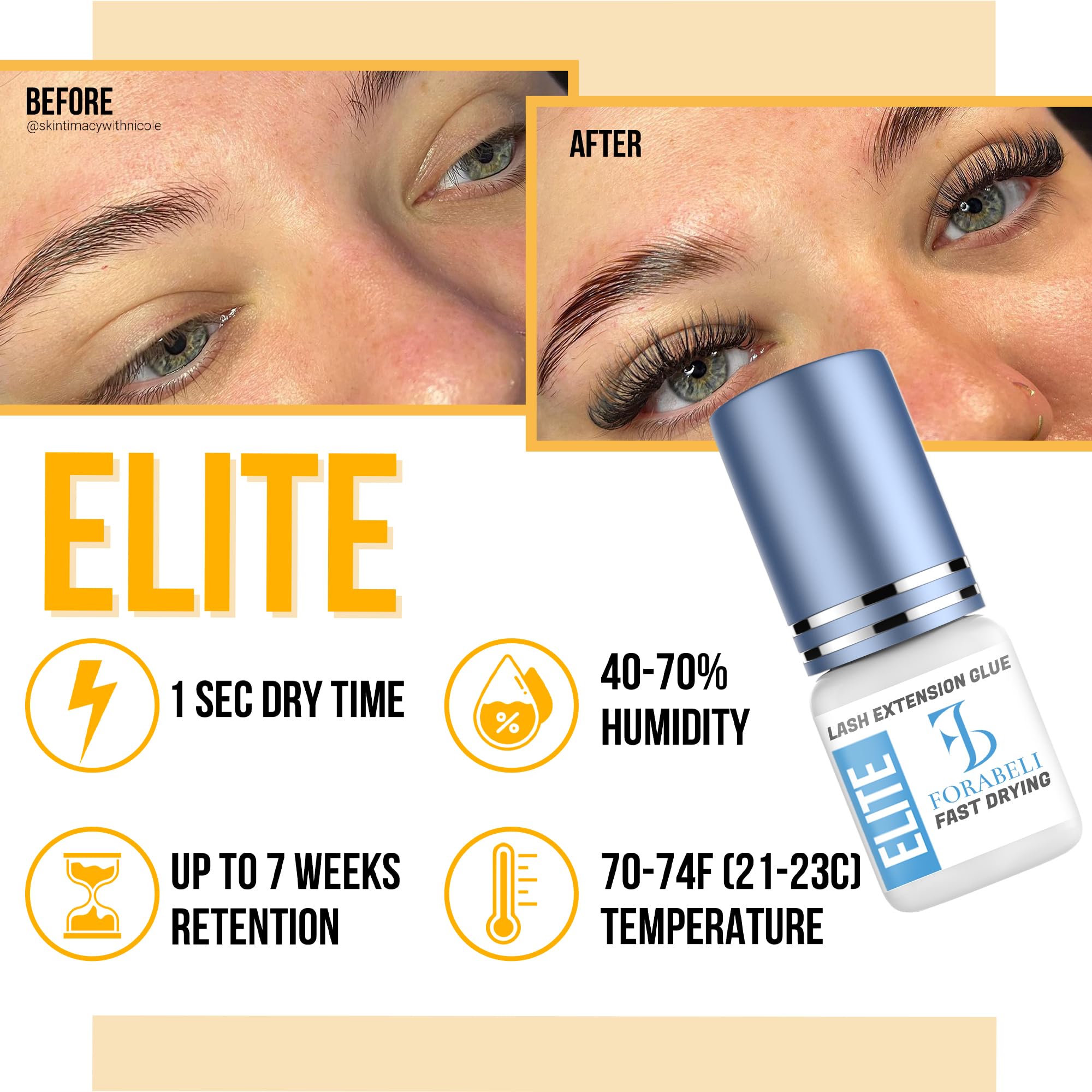 Forabeli Elite lash glue has thin viscosity for precise, controlled application.