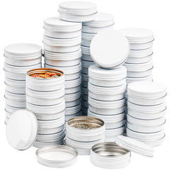 Foraineam 48-pack 2oz white tin lids for tight-seal storage and portability.