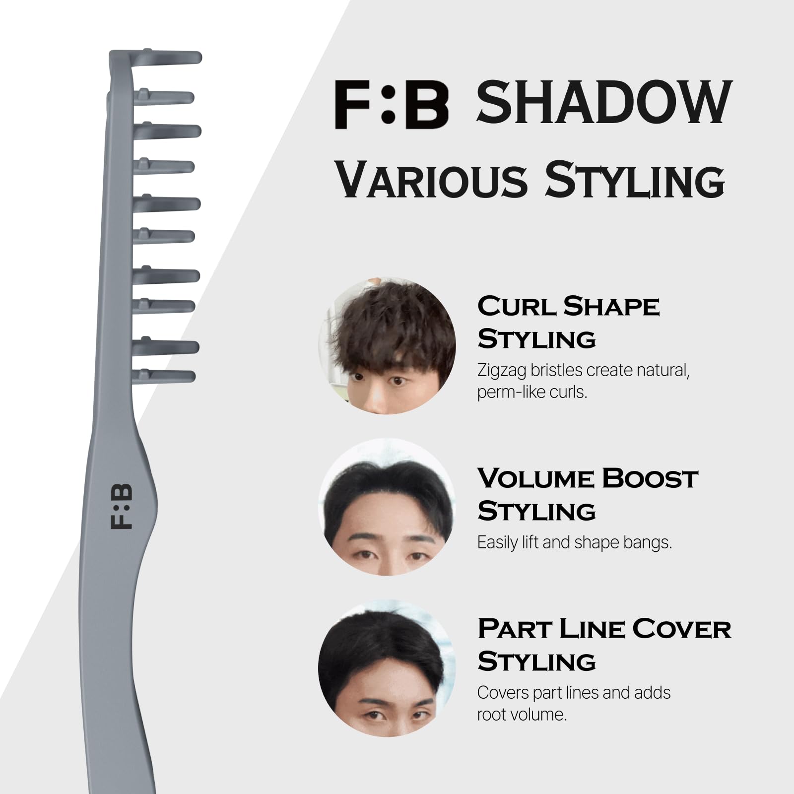 FORBEAUT Shadow Men's Styling Hair Brush 10 pins lift hair for instant texture