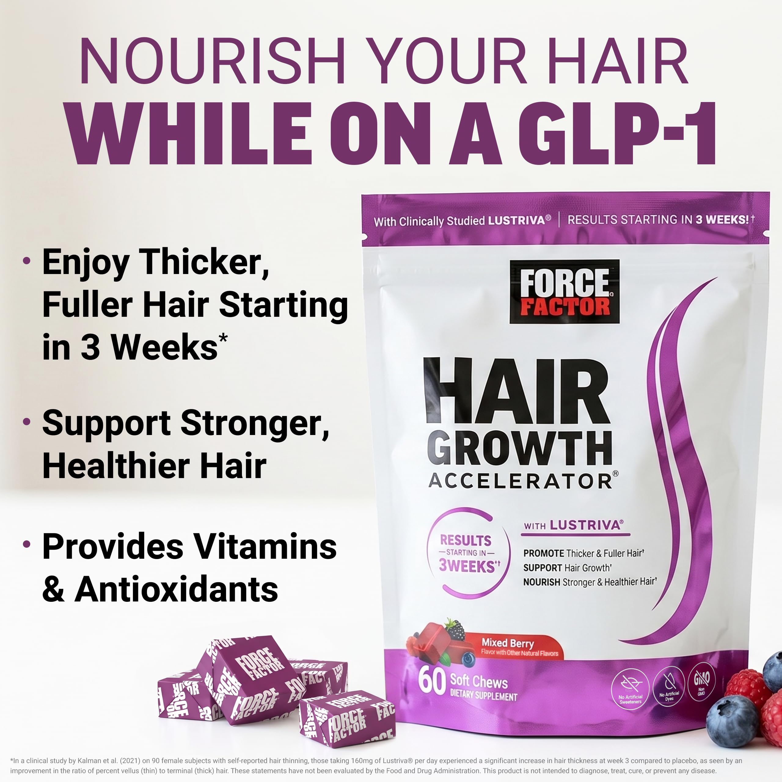 Force Factor open bottle with chews visible for daily supplement use