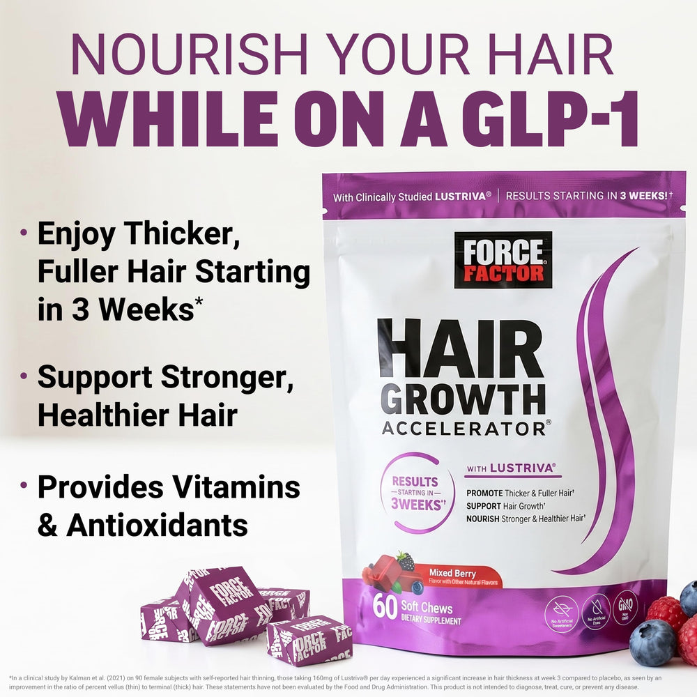 Force Factor open bottle with chews visible for daily supplement use