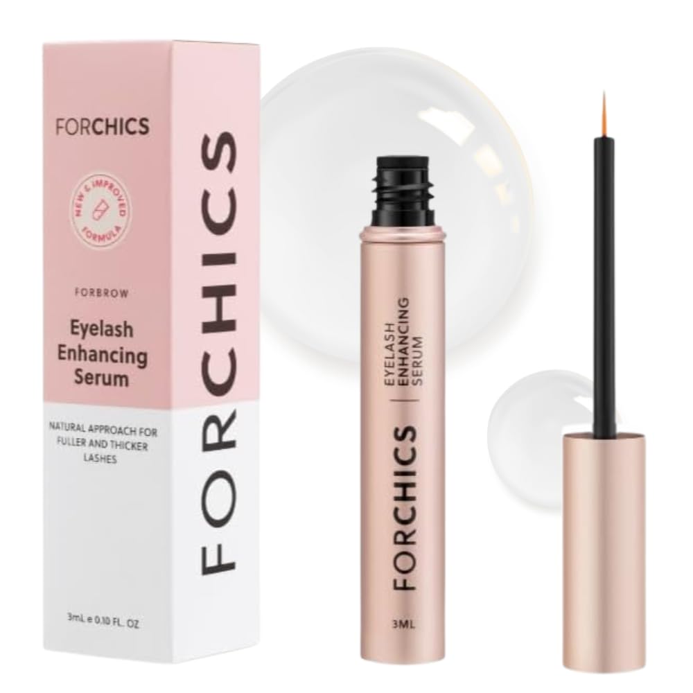 ForChics eyelash serum bottle closeup showing premium packaging for an easy routine