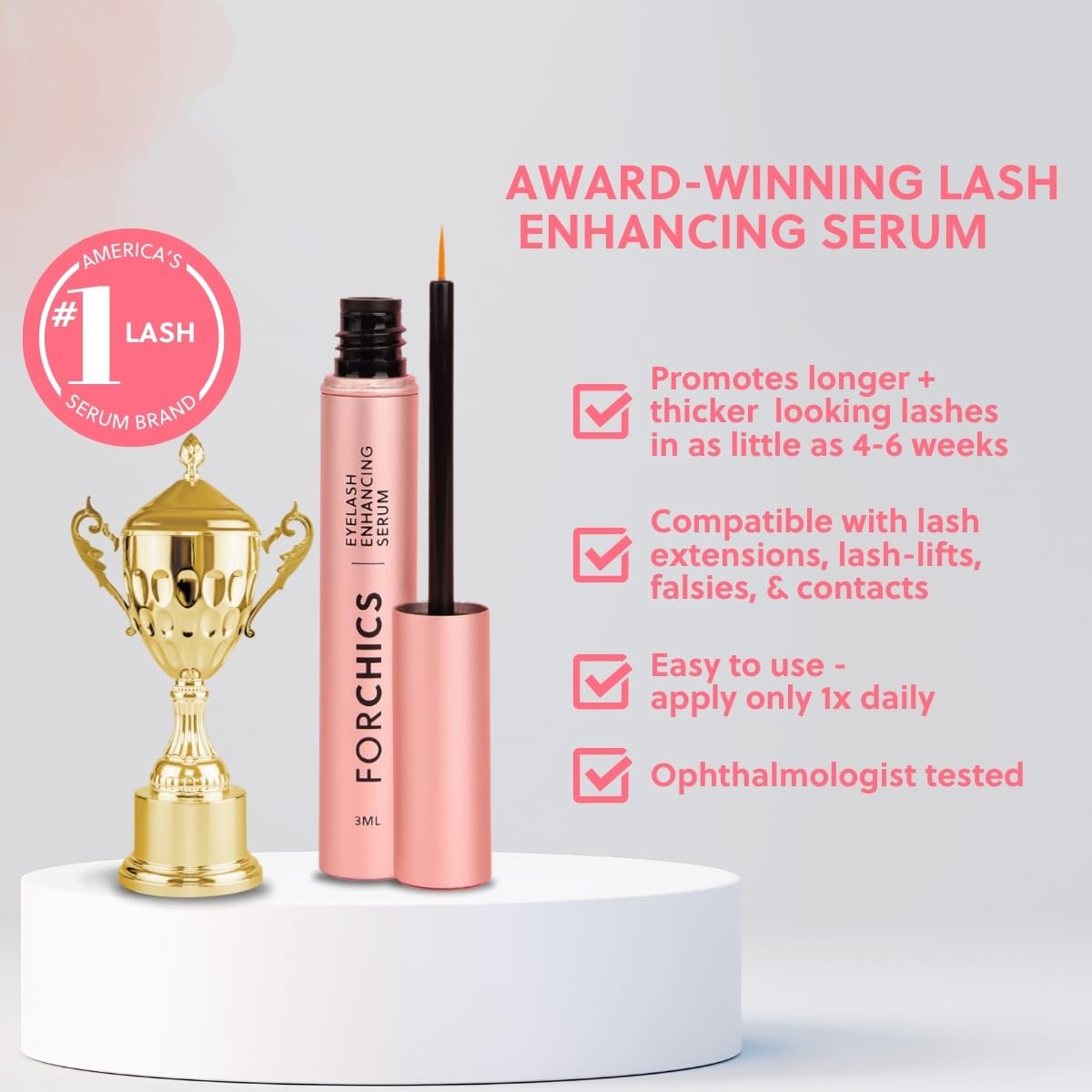 ForLash fine-tip applicator close-up enables precise, gentle lash care.
