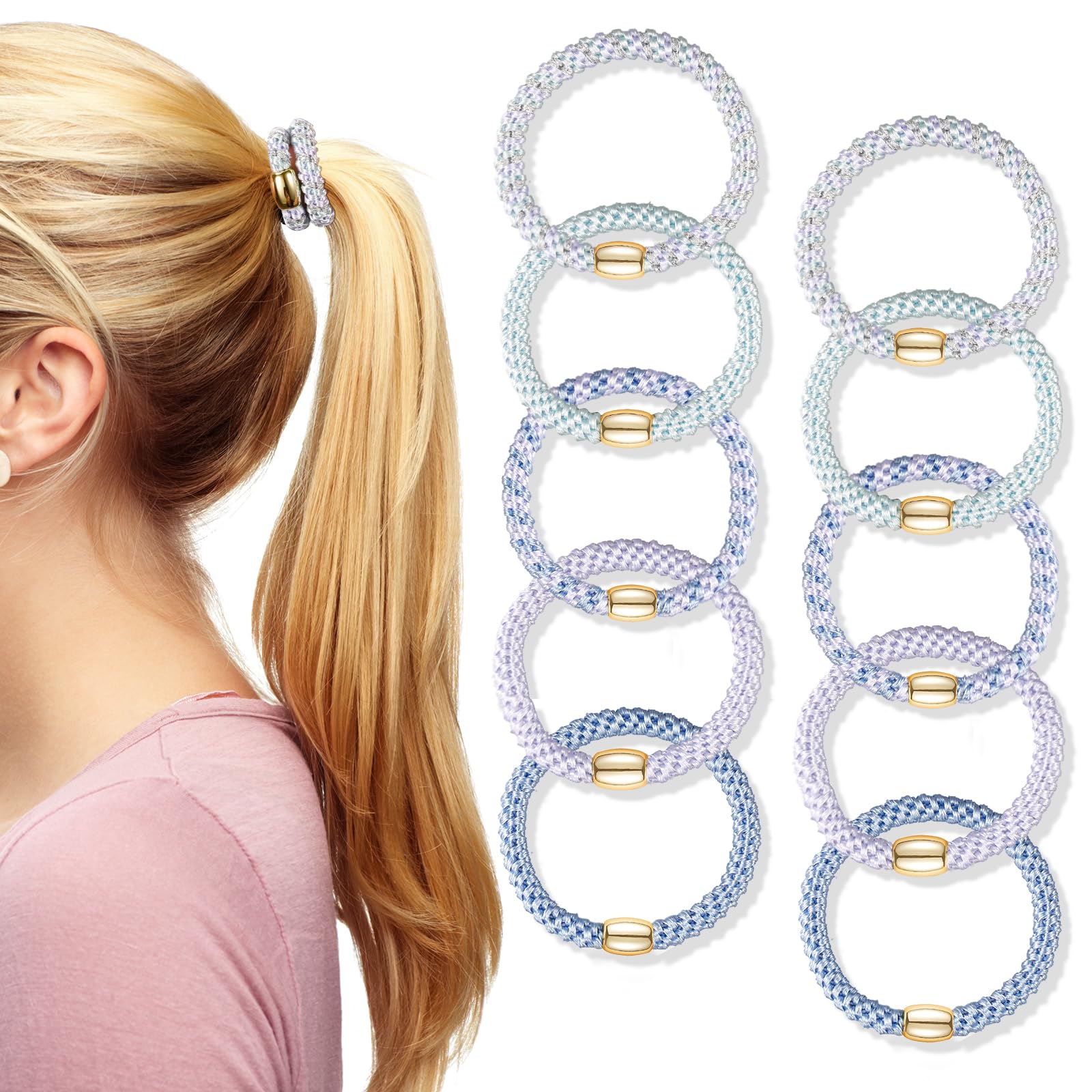 Forenee blue sky hair ties emphasize secure hold without pulling hair