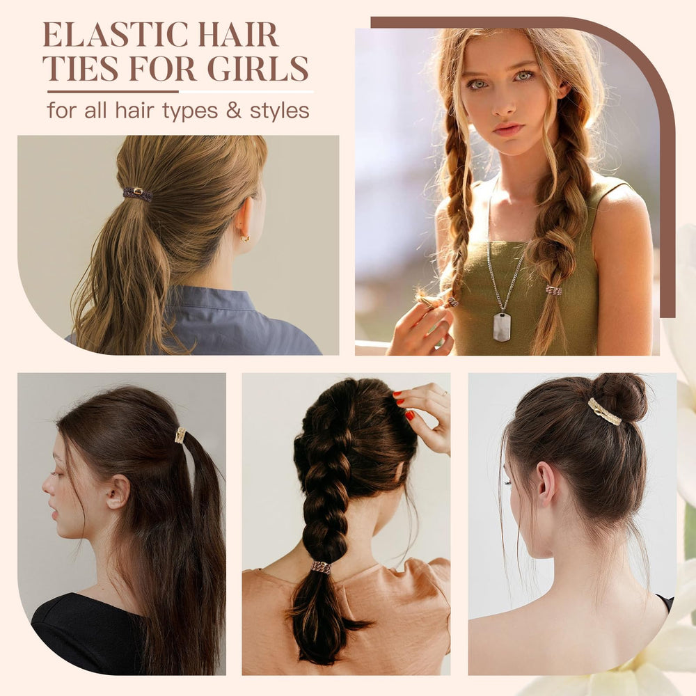 FORENEE hair ties wood grain stretch demo shows 9-inch reach for versatile styling