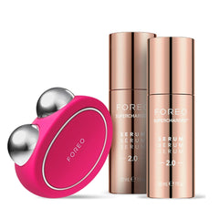 FOREO BEAR device close-up showing microcurrent activation for facial toning.