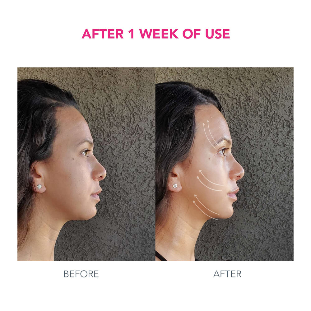 FOREO BEAR handheld massager demonstrated in an at-home skincare routine.