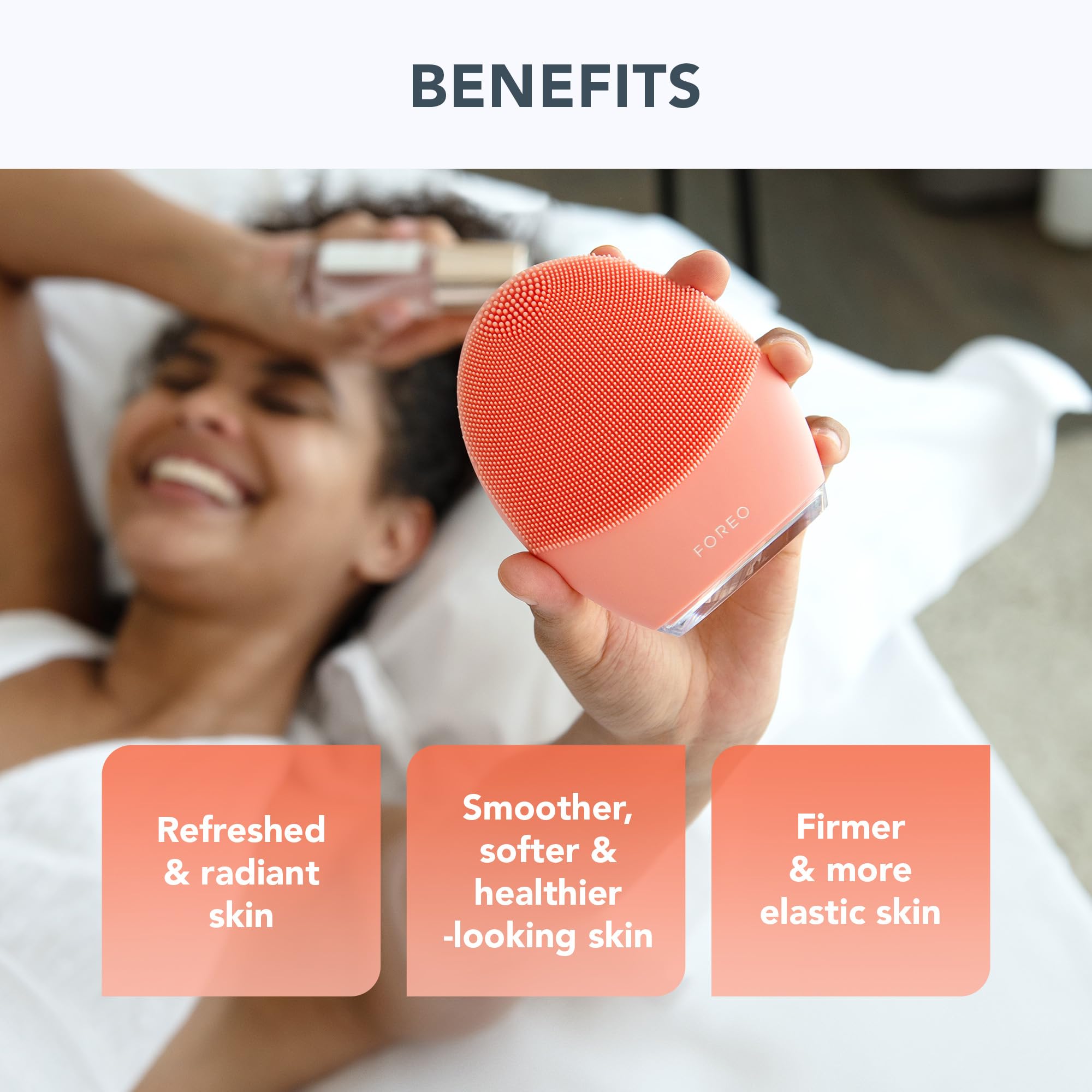 FOREO LUNA MICRO-FOAM CLEANSER-2-0 bottle demonstrates natural-origin formula with Vitamin E