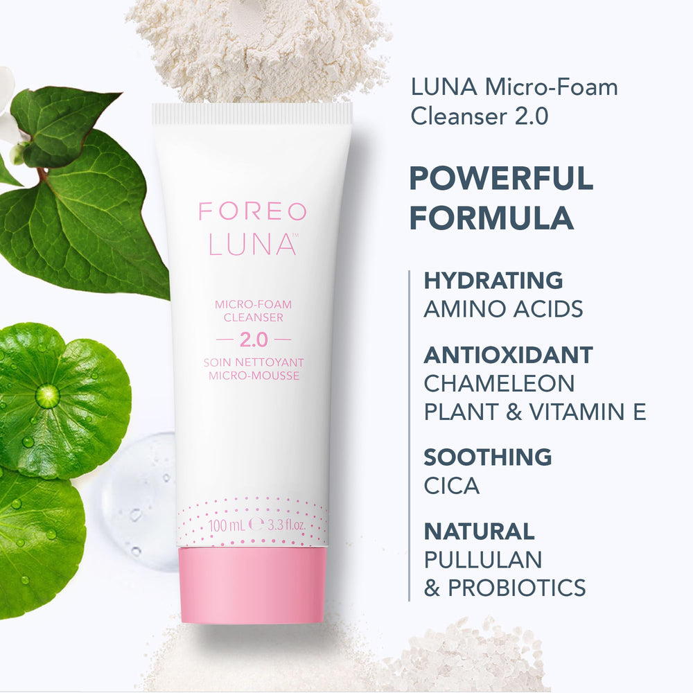 FOREO LUNA MICRO-FOAM CLEANSER-2-0 foam-closeup shows soothing lather for gentle cleansing