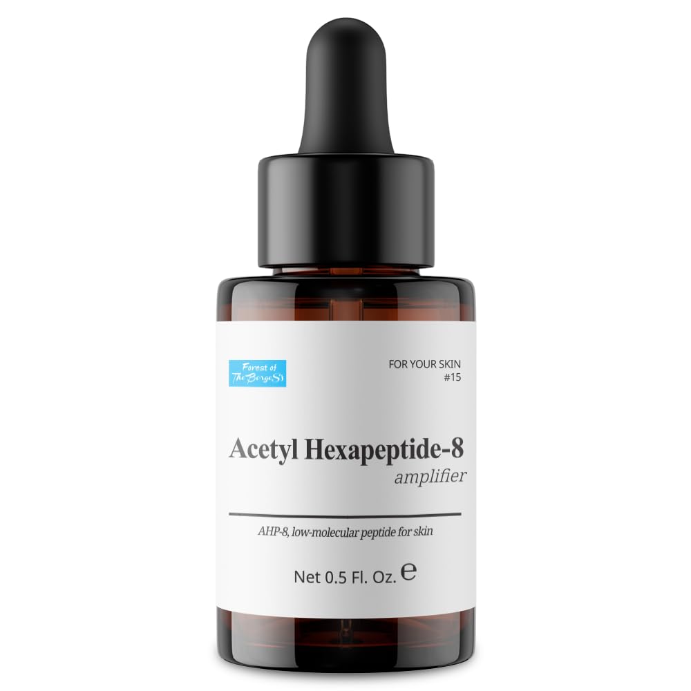 Forest of the Borges's Acetyl Hexapeptide Amplifier bottle demonstrates vegan fragrance-free wrinkle care.