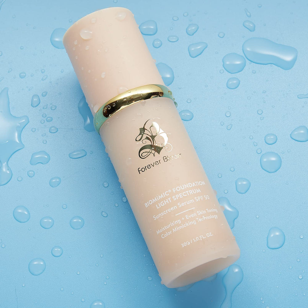 Forever Bloom Bio Mimic Foundation SPF50 serum concept illustrating sun protection