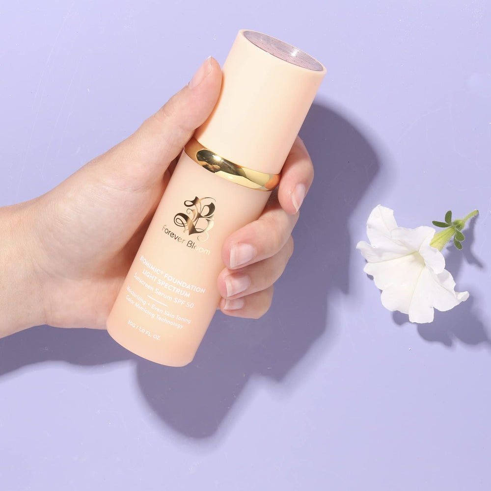 Forever Bloom Bio Mimic Foundation color swatch demonstrating natural tone match
