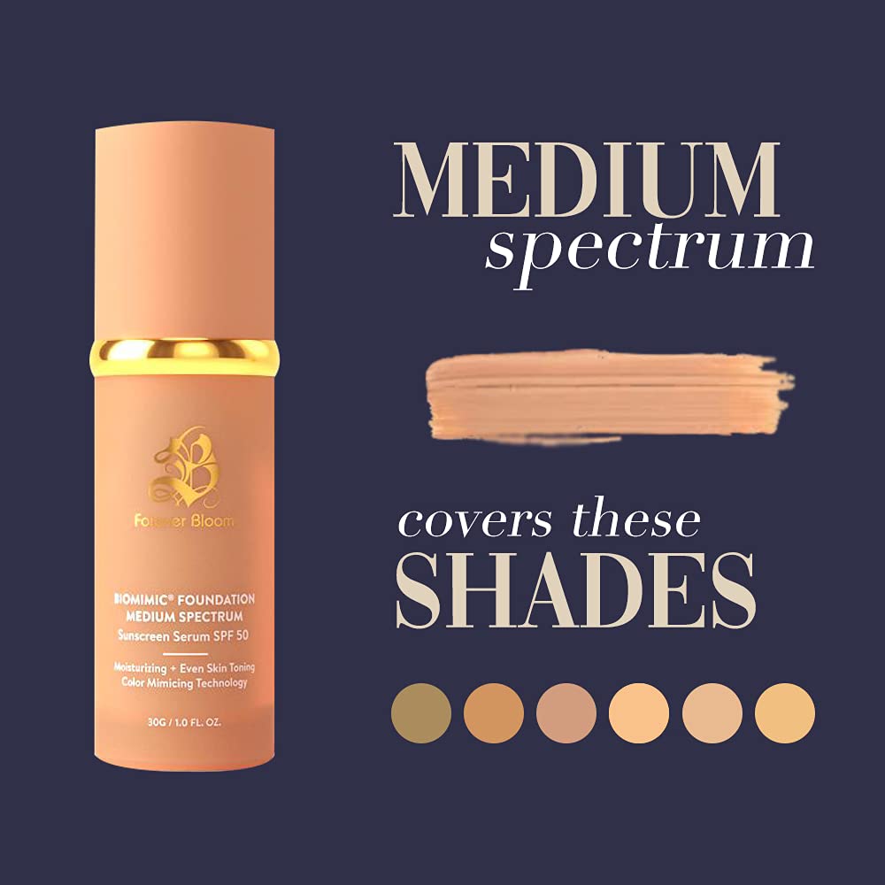 Forever Bloom Bio Mimic Foundation swatch highlights fast color match and even complexion.
