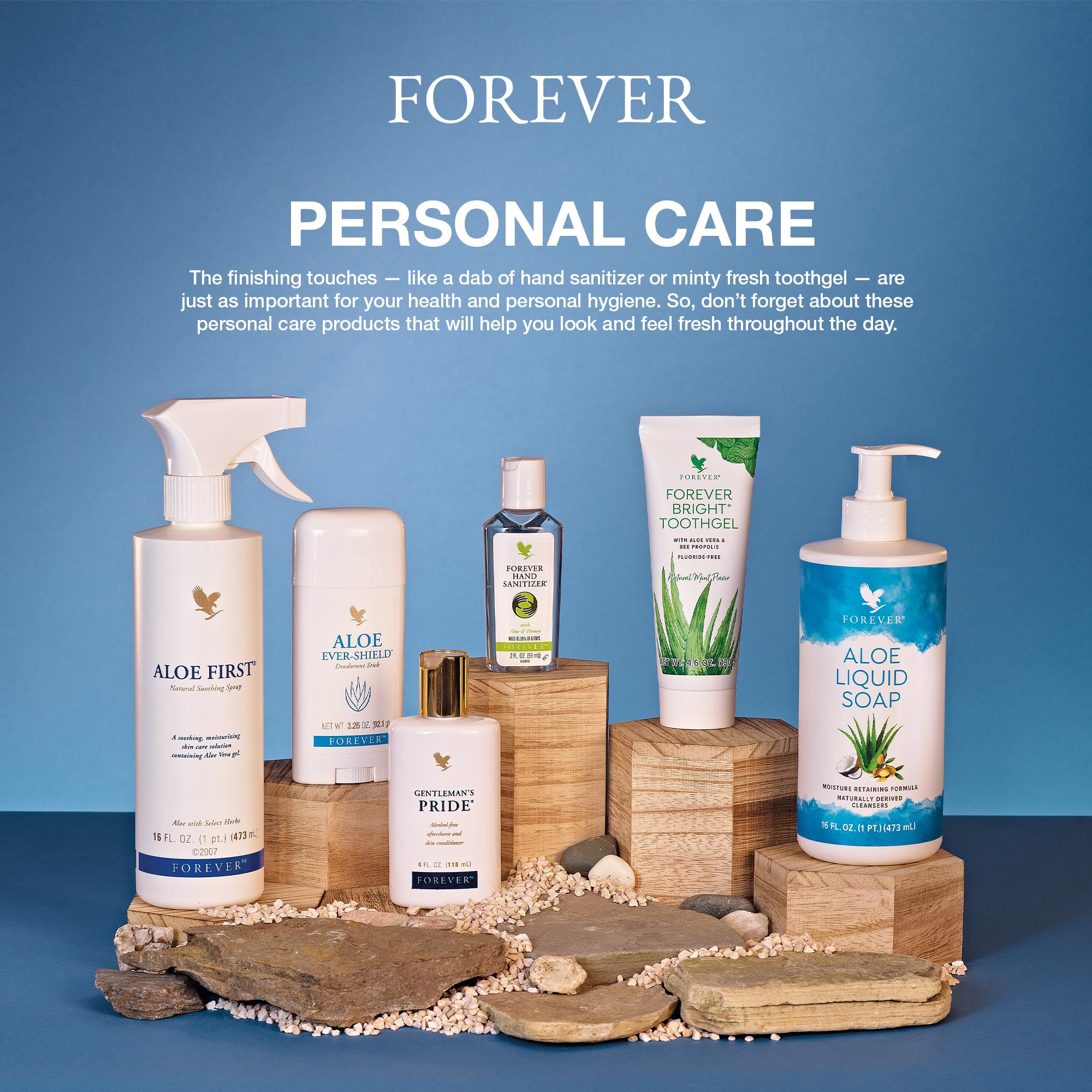 Forever Living Aloe Ever-Shield pack-of-3 on bathroom counter emphasizes convenience.